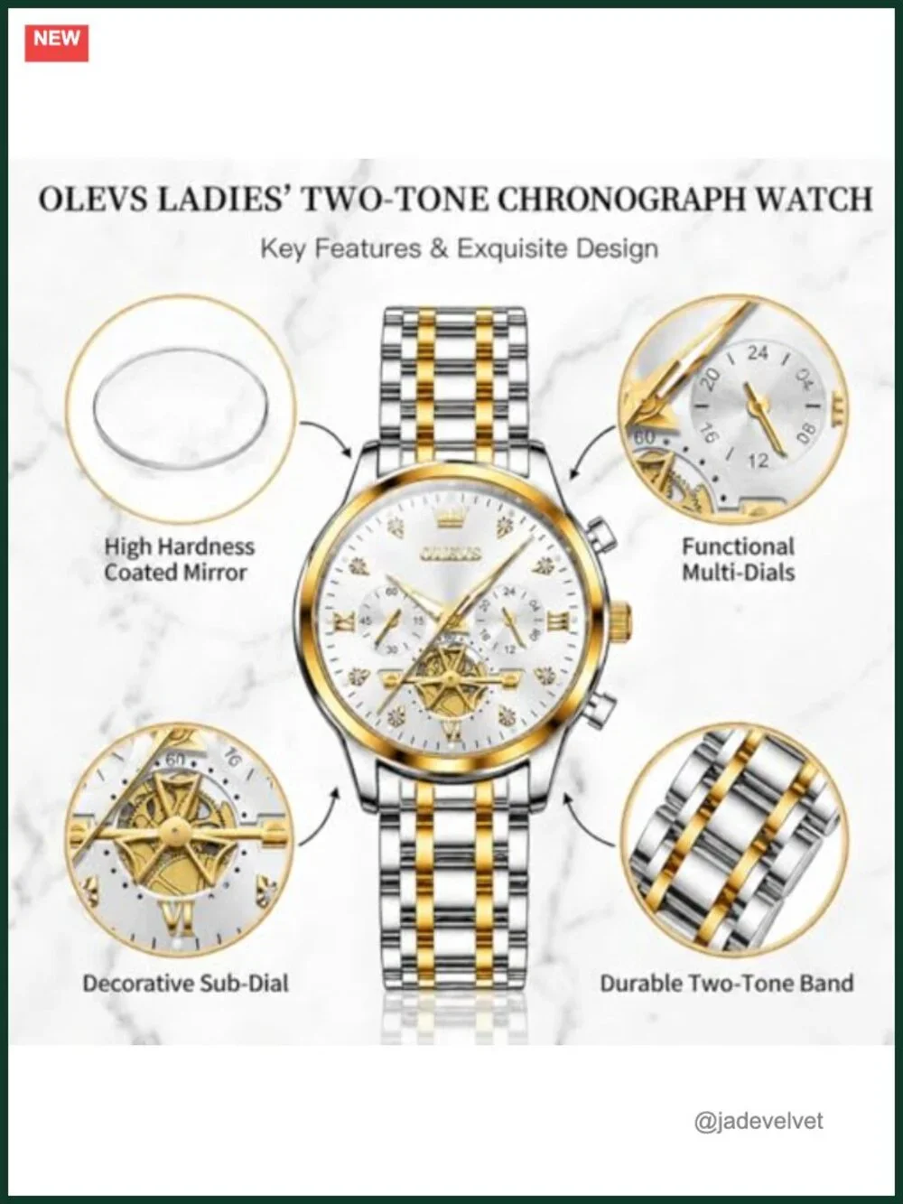 OLEVS Women's Stainless Steel Quartz Watch 3ATM Waterproof Date Window